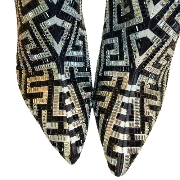 INC Black White Maze Rakima Sparkle Pointed Toe Gold Heeled Women's Boots 8 - Picture 6 of 9